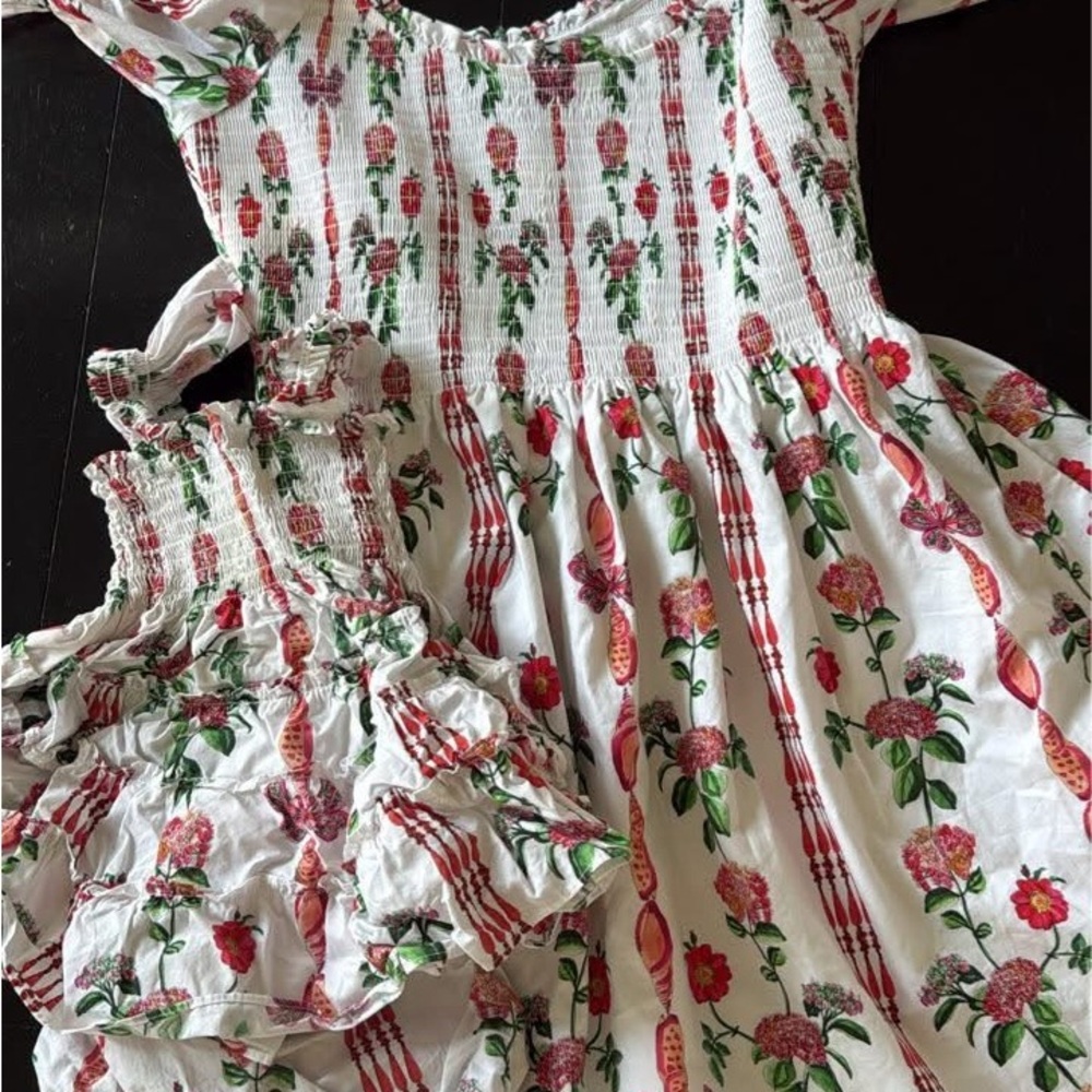 Mommy and me Match Hill House Floral Striped Dress  - Red and Green